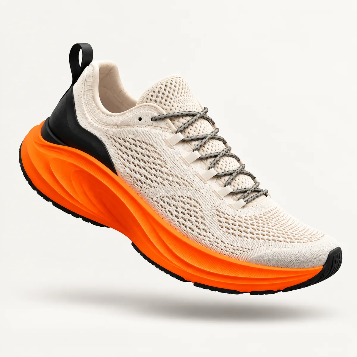 La RUN One, tige blanc cassé, semelle orange